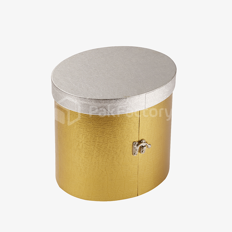 Gold Textured Oval Staircase Box with Metal Lock