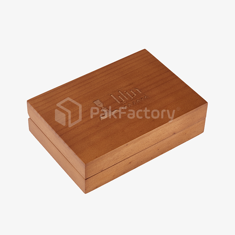 Wooden Hinged Box with Soft Material Insert and Engraved Logo