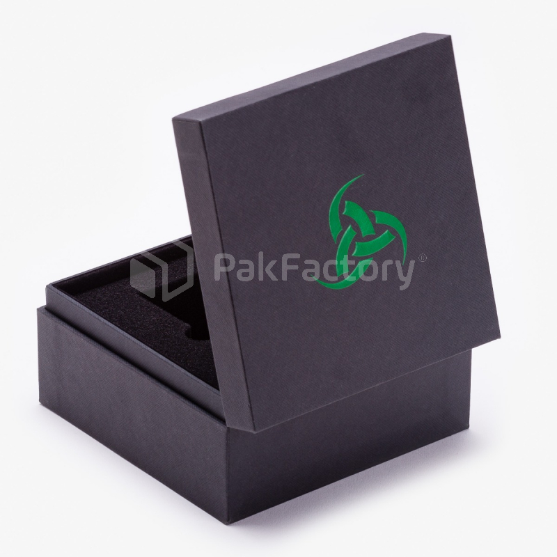 Black Hinged Box with Green Logo | PakFactory