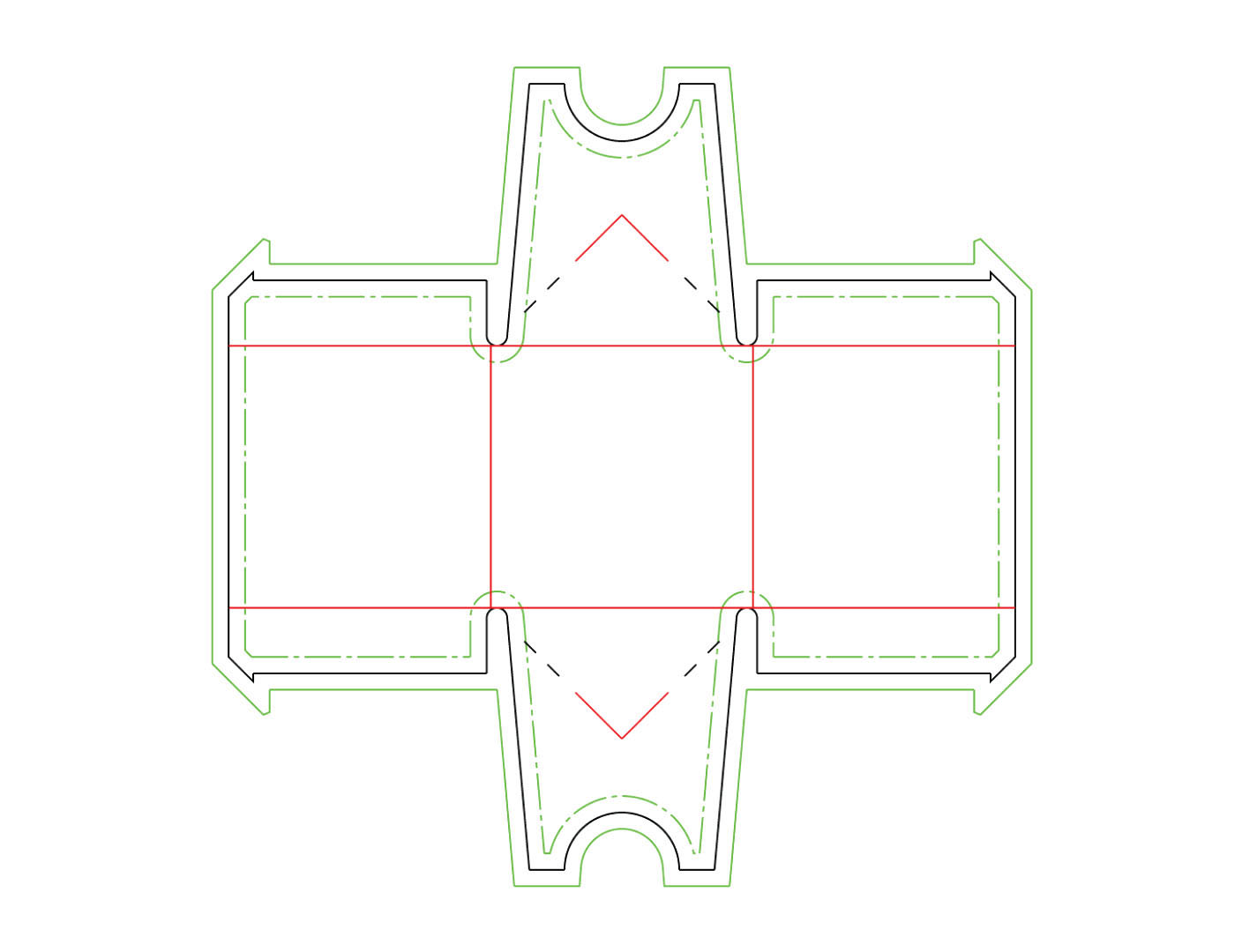 Image of a custom dieline template to showcase the different lines on a dieline